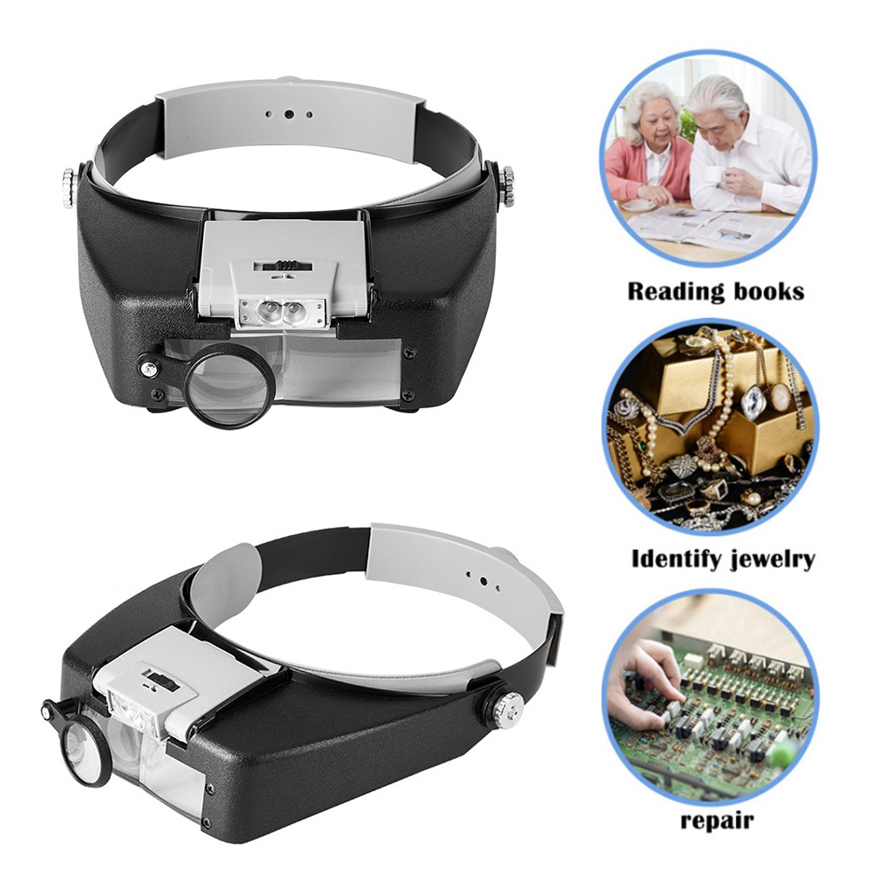 Head Wear Magnifier Adjustable Headband Size Magnifying Lenses Repair Work LED Light Head Lamp High Transparency Lenses