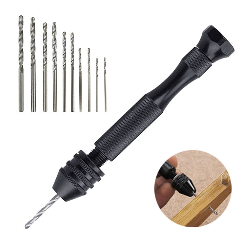 Precision Pin Vise Hand Drill with 20pcs Twist Micro Drill Bits Set Small Hand Drill Rotary Tool for Fruit Ivory DIY Wood