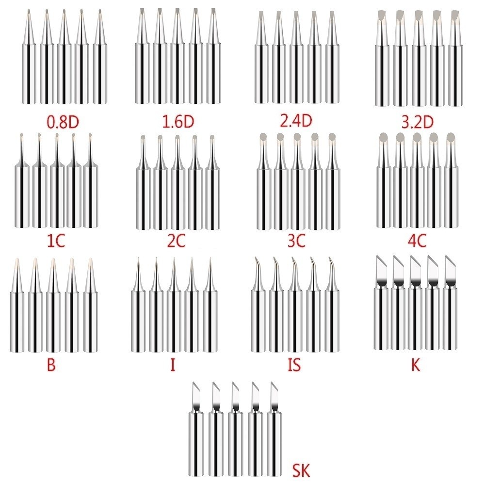 5pcs 900M-T Soldering Iron Pure Copper Soldering Iron Headphones IS/I/B/K/SK/2.4D/3.2D/1C/2C/3C/4C Lead-free Soldering Tips Head