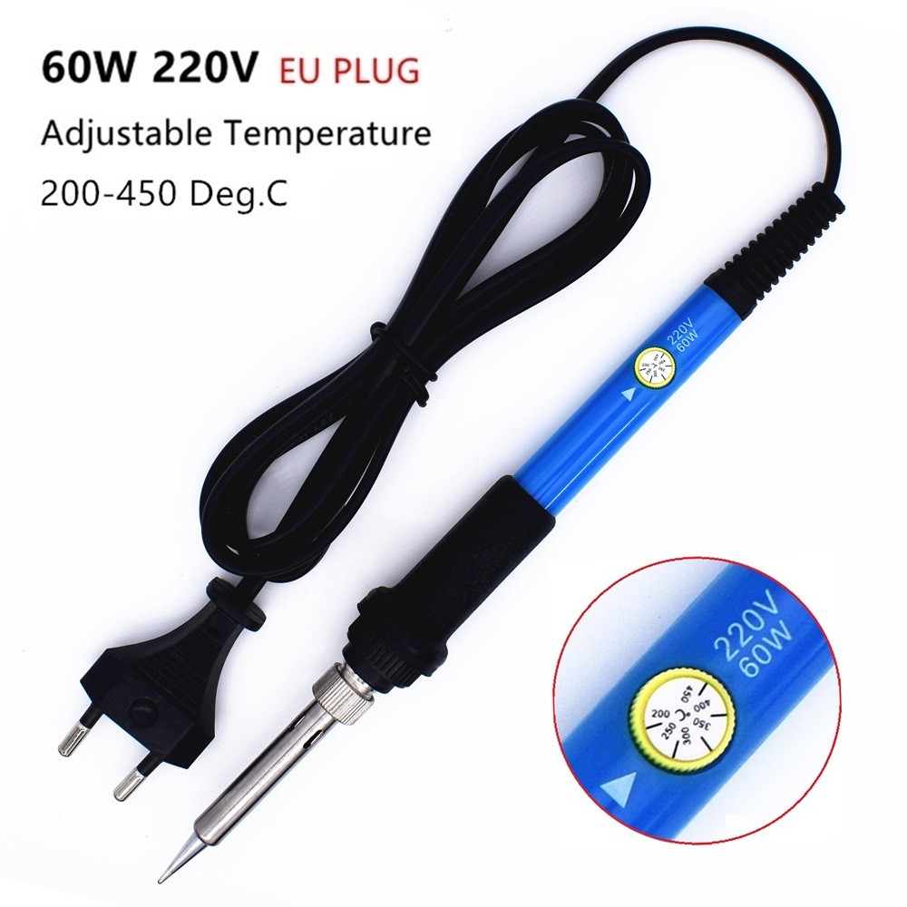 60W 220V Electric Soldering Iron Kit Temperature Adjustable With Soldering Tin Wire 5 Tips Welding Repair Tools EU Plug