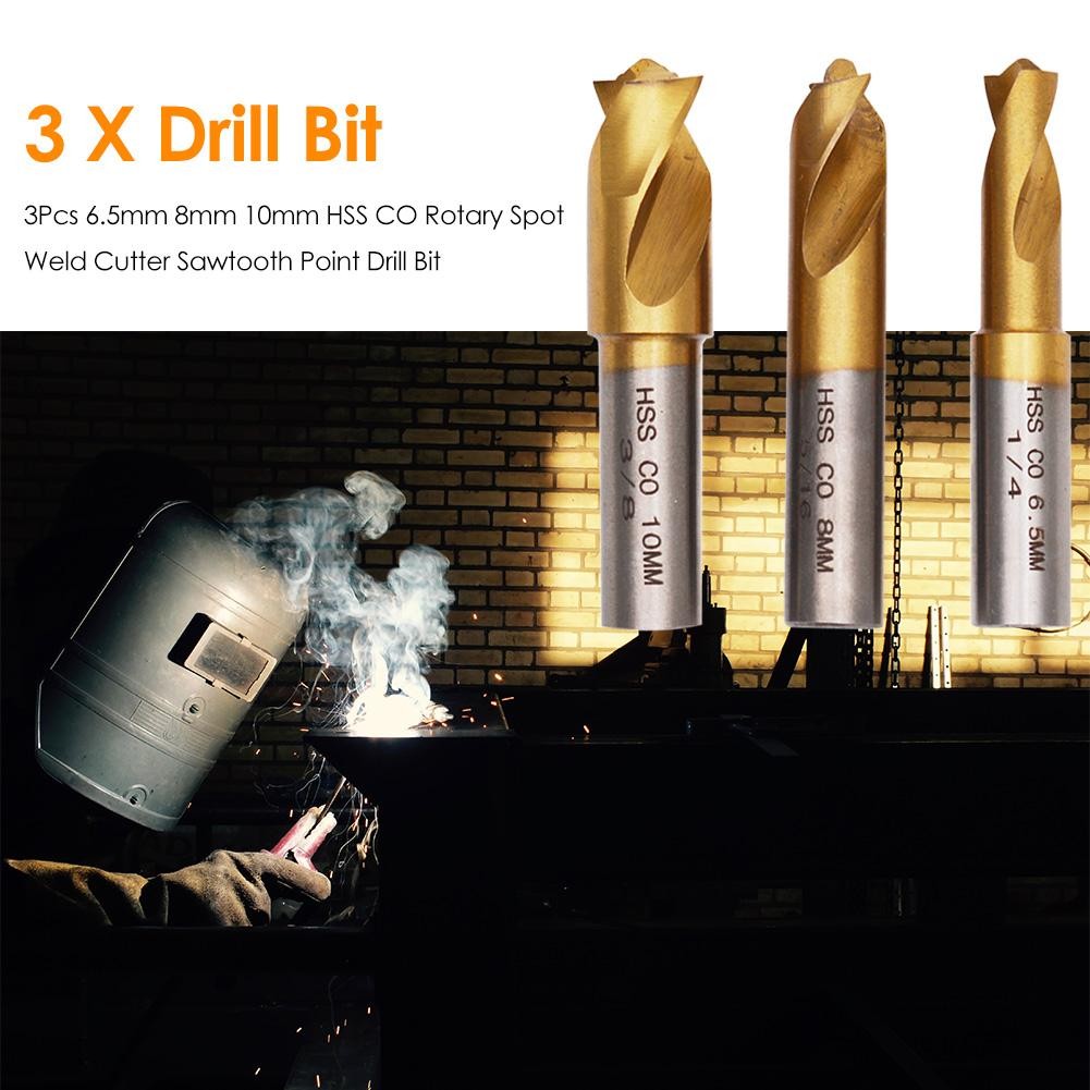 3pcs 6.5/8/10mm surface titanium plating HSS co-rotary spot welder cutter sawmill point drill bit remove sheet metal solder joint