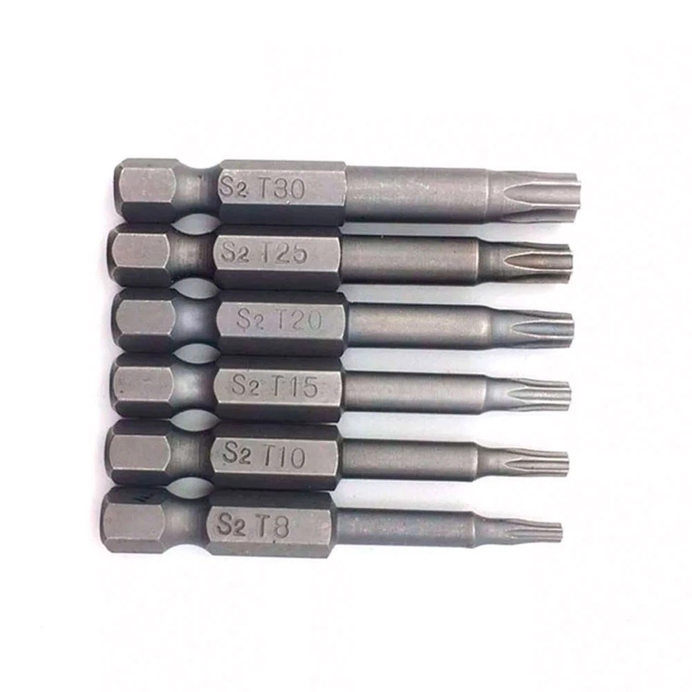 6pcs Set Star Bits Screwdriver Drill Bits Screw Driver Magnetic 1/4" Hex Shank Hand Tools Five-pointed Star Bore Hole 50mm