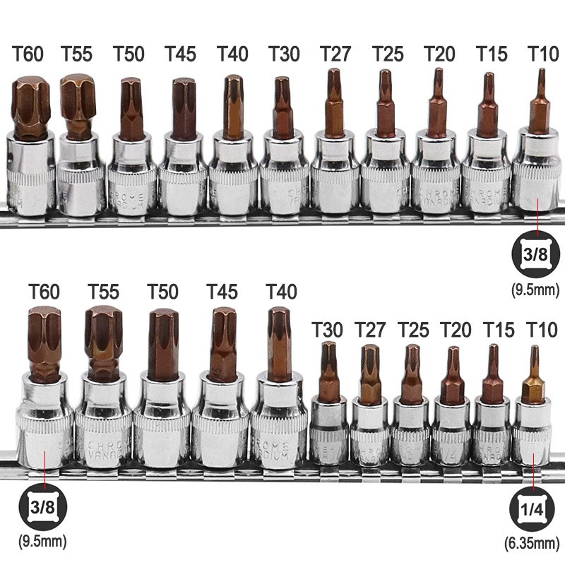 11 قطعة 3/8 "1/4" محرك S2 سبائك مفك براغي نجمية بت مجموعة خدد المقبس بت T10 T15 T20 T25 T27 T30 T40 T45 T50 T55 T60 اليد أدوات