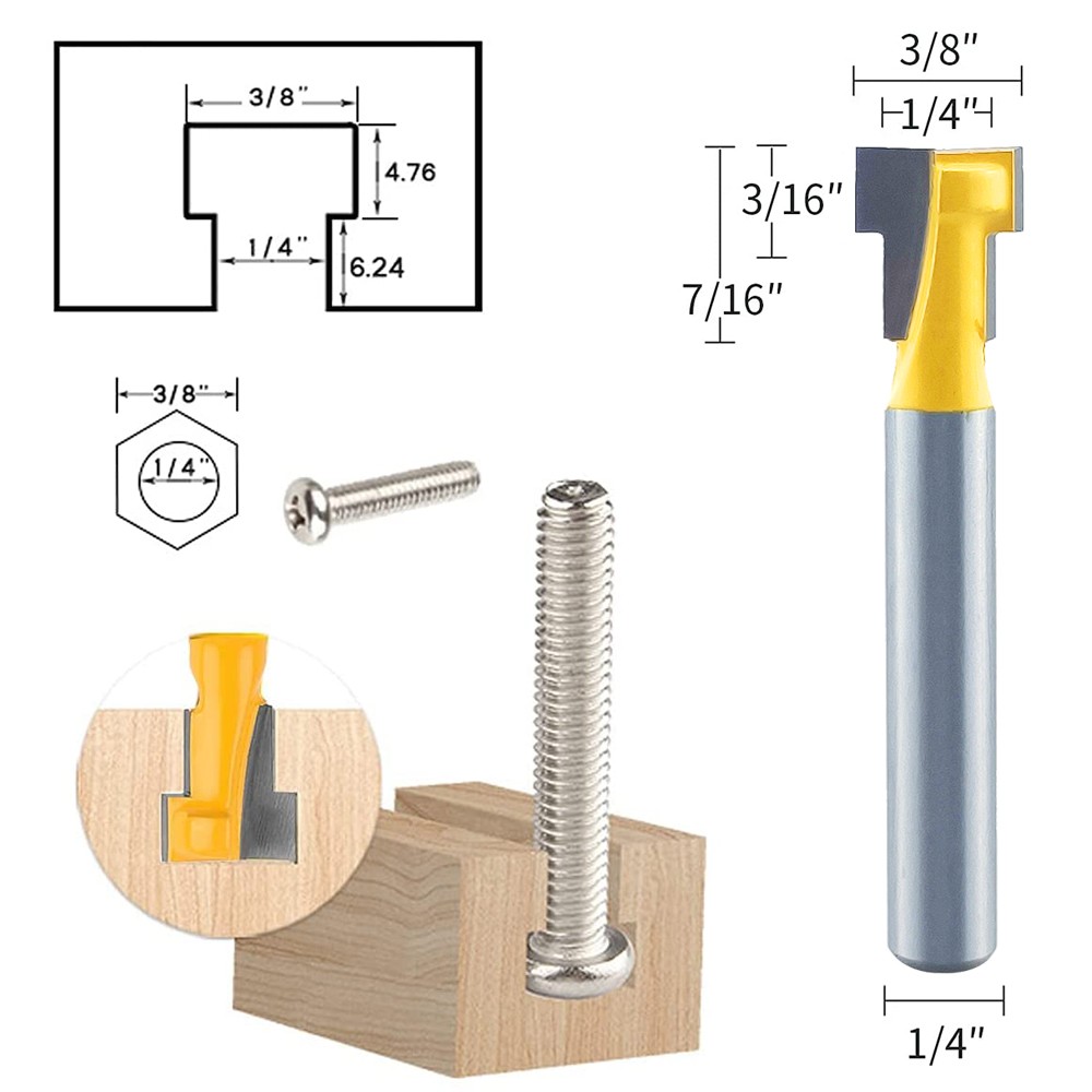 2pcs 1/4" Shank Keyhole Router Bit Set T-Slot Milling Cutter Hex Bolt Key Hole Bits for Wood Woodworking Tools