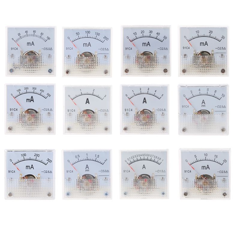 91C4 Amp DC Analog Current Meter Panel Indicator Mechanical Type 1/2/3/5/10/20/30/50/100/200/300/500mA A 193C