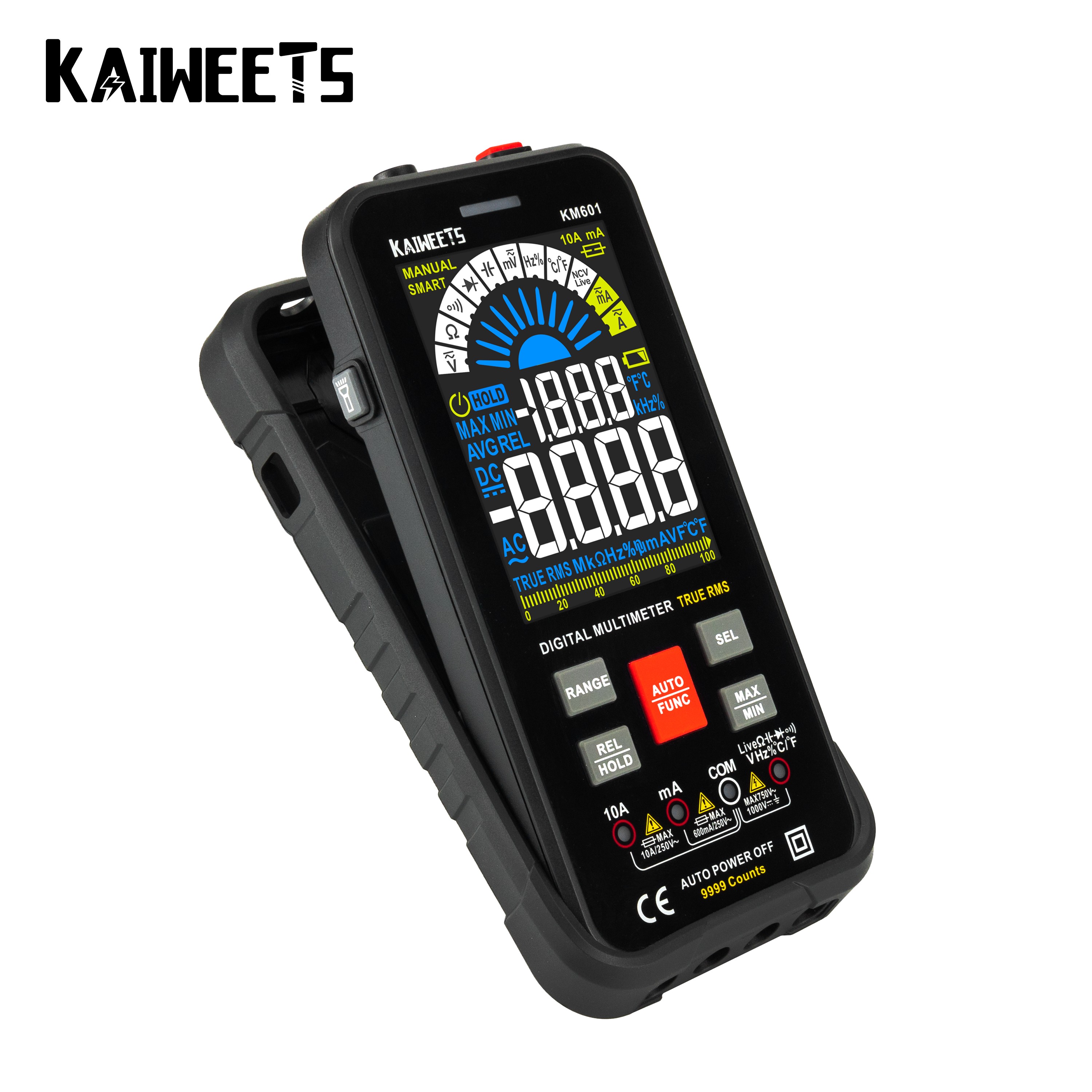 KAIWEETS KM601 Digital Multimeter 9999 Counts Multimeter 1000V 10A Capacitance Ohm Hz Digital Multimeter Tester RMS DC DMM