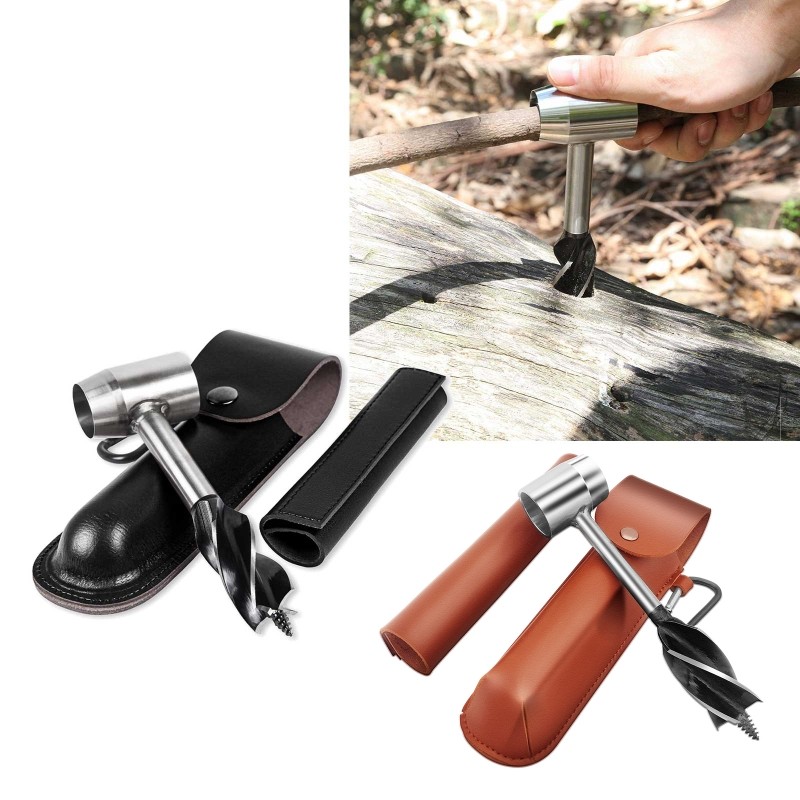 Durable Manual Auger Bushcraft Hand Auger Wrench Wood Drill Tools Connecting Guide Hole Maker Outdoor Multitasking