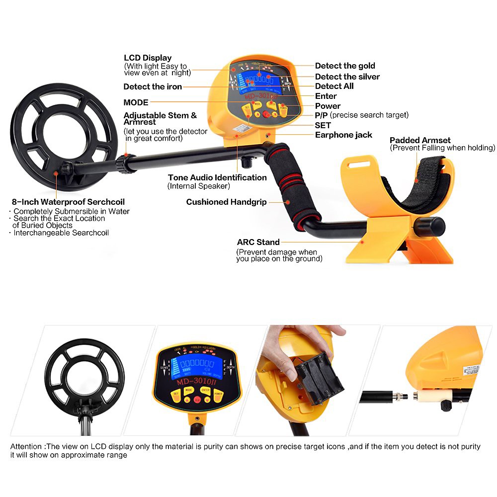 Professional Metal Detector - KMOON, Treasure Hunter, Underground Metals and Gold, High Sensitivity, Model MD3010II