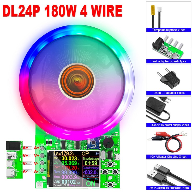 2.4" 4 Wire DC USB Electronic Tester Load 18650 Battery Capacity Monitor Discharge Charging Power Bank Meter Supply Checker APP