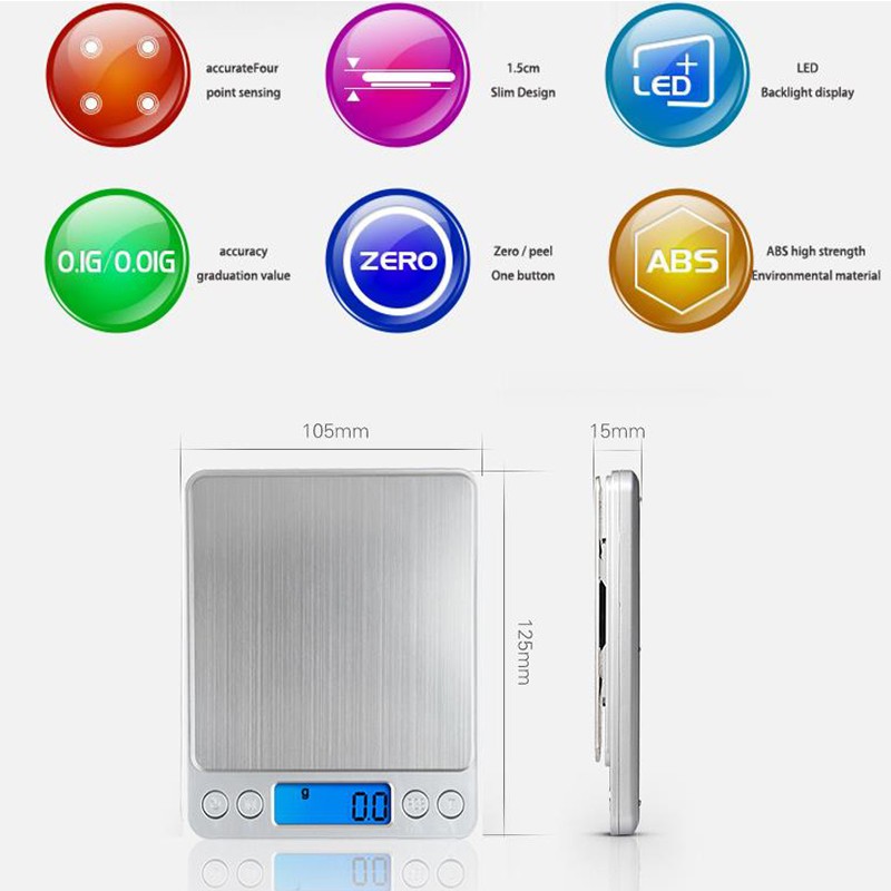 ميزان رقمي 3000g/0.1g موازين رقمية ميزان 500g/0.01g LCD ميزان مجوهرات شخصي رقمي مقياس صغير غرام مقياس الخبز