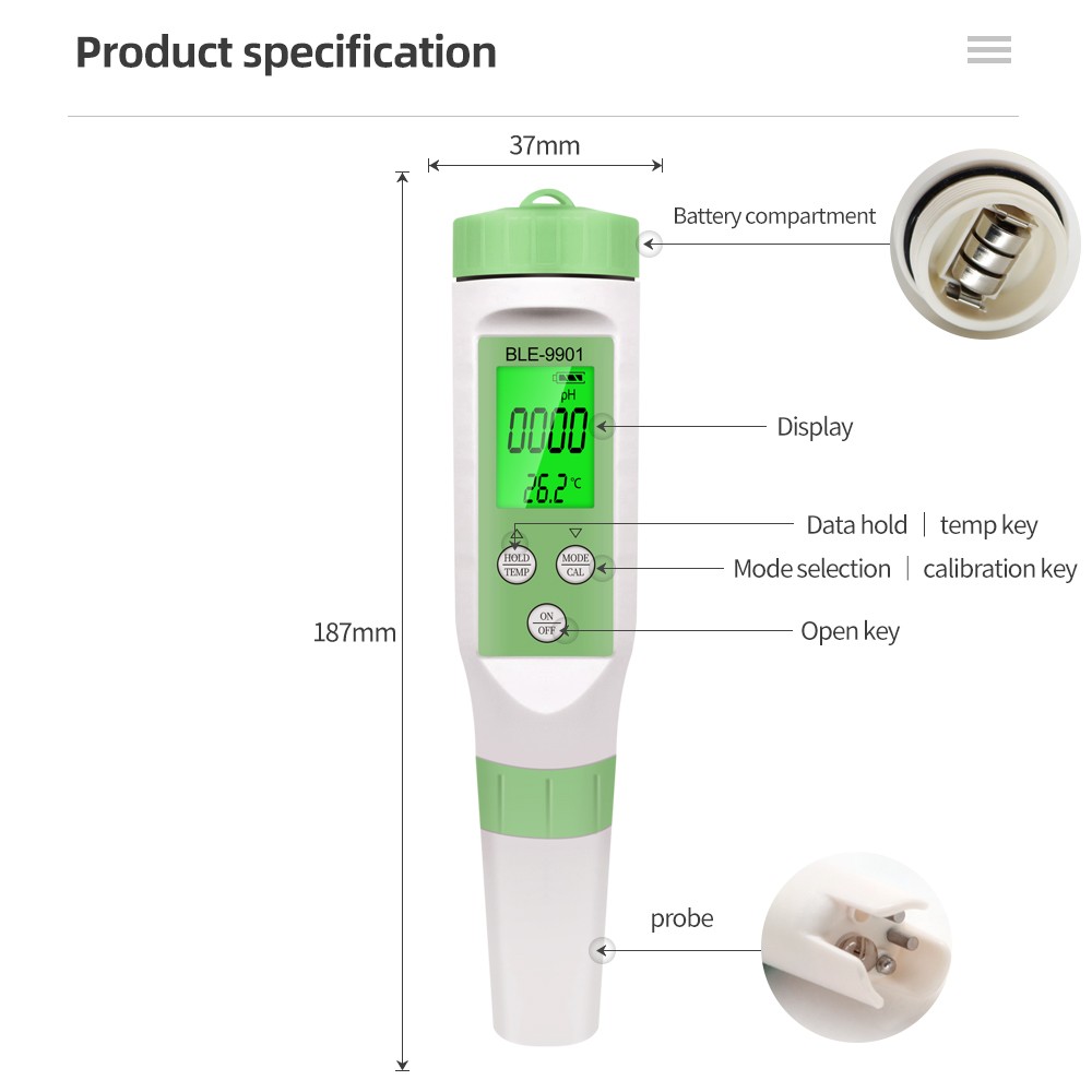 Blue Teeth 3 in 1 TDS Temperature PH Meter Digital Water Quality Tester Smart Online Monitor APP Control for Aquariums Swimming Pool