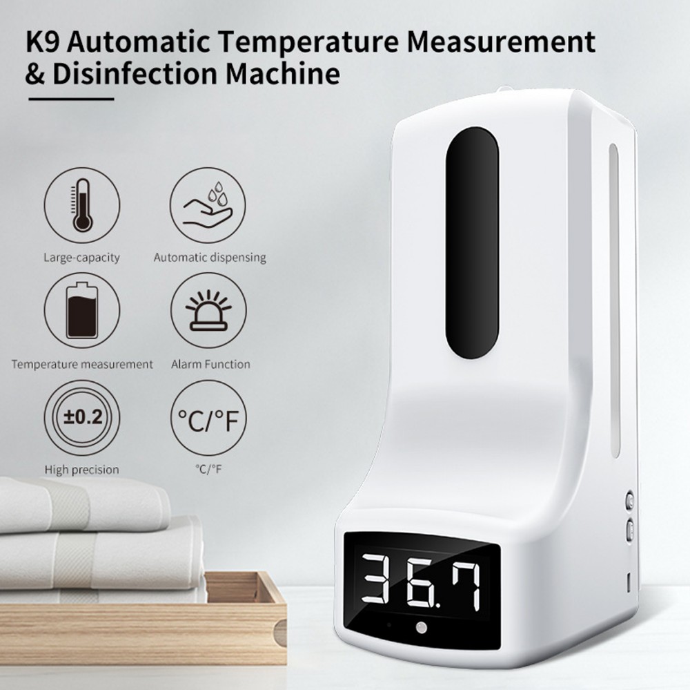 K9 Pro Wall Mounted Infrared Thermometer LCD Display Handsfree Digital Forehead Thermometer for Restaurant Factory Market