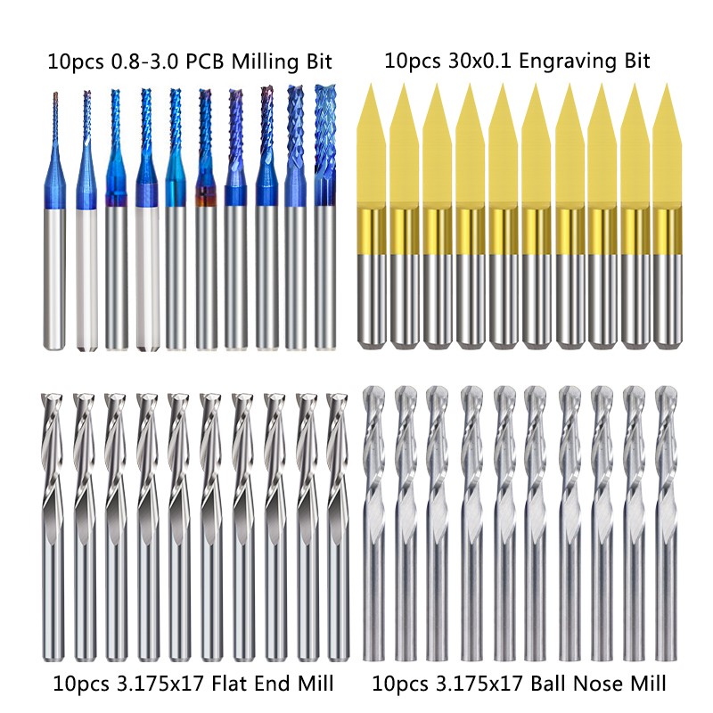 XCAN 1/8'' Shank Milling Cutter CNC Engraving Bit Kit CNC Router Bits Carbide End Mill Woodworking Mining Tools