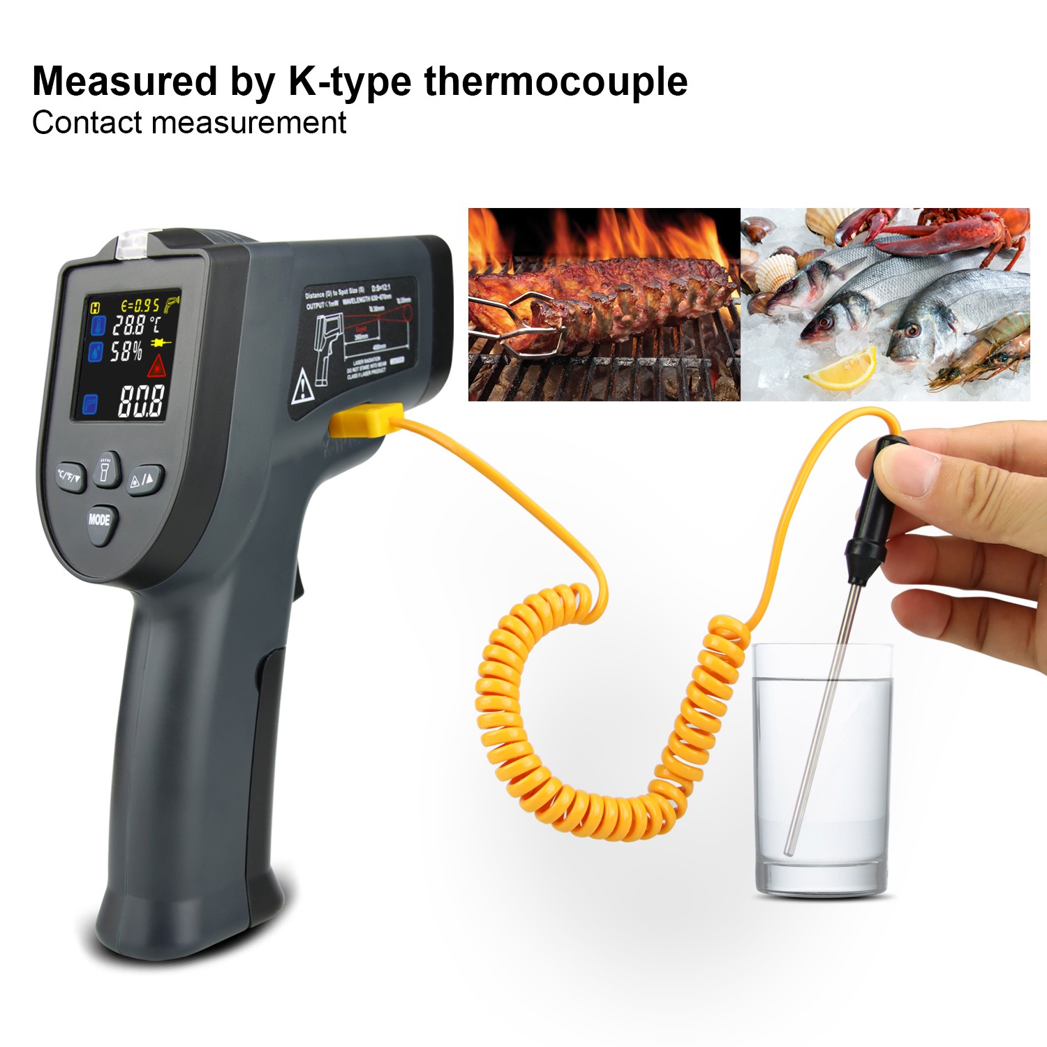 Digital Infrared Thermometer Single/Double Laser Non-contact Thermometer Gun Industrial High Temperature Color LCD Display