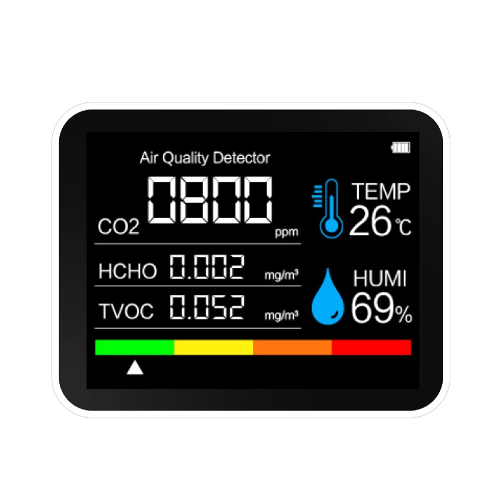 متعددة الوظائف ذكي 5 في 1 CO2 متر TFT LCD الرقمية مستشعر درجة الحرارة والرطوبة تستر ثاني أكسيد الكربون TVOC HCHO متر