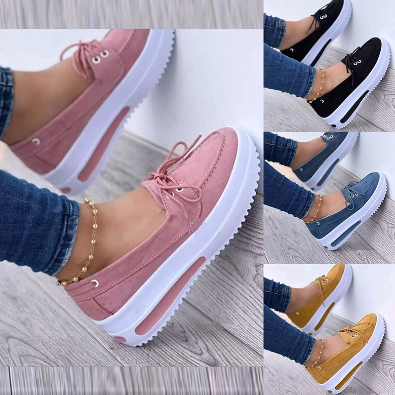 Women Sneakers Thick Bottom Female Vulcanized Sneakers Solid Color Flat Casual Walking Lace Up Casual Women Shoes