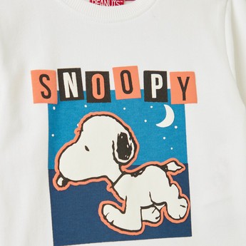 Snoopy Dog Print Sweatshirt with Round Neck and Long Sleeves