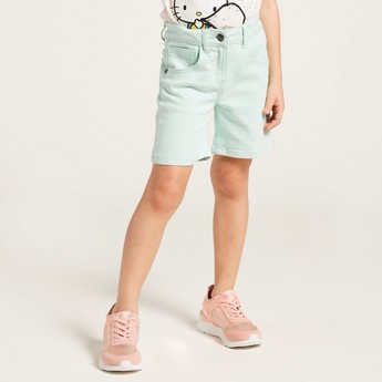 Juniors Solid Shorts with Pockets and Button Closure