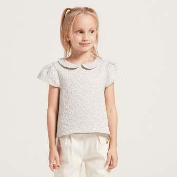 Juniors Jacquard Textured Blouse with Peter Pan Collar