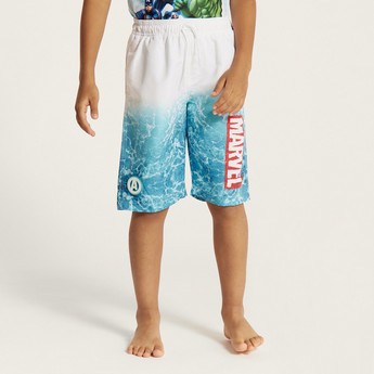 Avengers Print Mid-Rise Swimshorts with Drawstring Closure