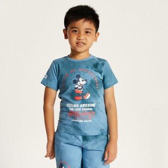 Disney Mickey Mouse Print Crew Neck T-shirt and Shorts Set