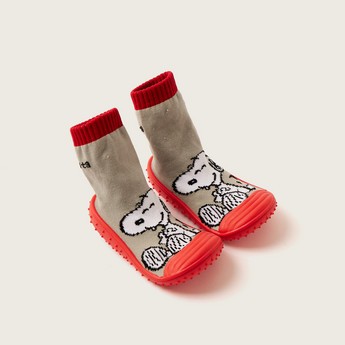 Snoopy Printed Sneaker Booties with Cuffed Hem