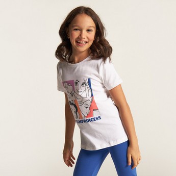 Disney Princess Print Crew Neck T-shirt with Short Sleeves