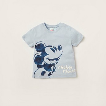 Mickey Mouse Print Crew Neck T-shirt and Shorts Set