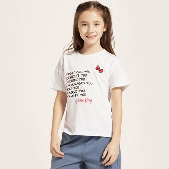 Sanrio Hello Kitty Print T-shirt with Short Sleeves and Round Neck