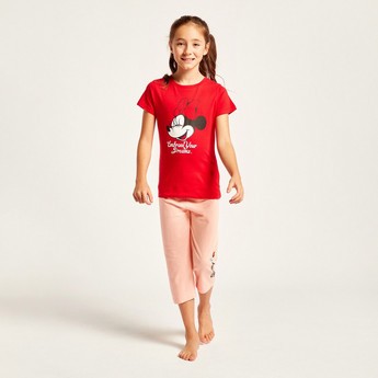 Disney Minnie Mouse Print T-shirt and 3/4 Length Pyjama Set