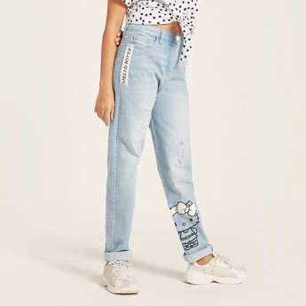 Sanrio Hello Kitty Print Denim Jeans with Button Closure