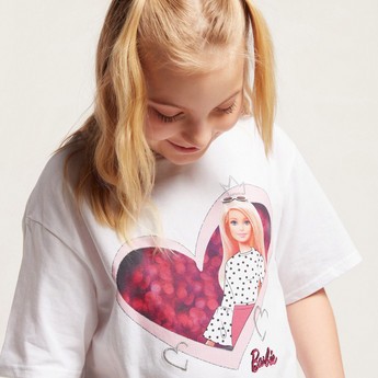 Barbie Print Round Neck T-shirt with Short Sleeves