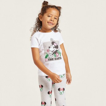 Disney Minnie Mouse Print Round Neck T-shirt with Short Sleeves