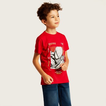 Spiderman Print T-shirt with Crew Neck and Short Sleeves