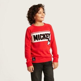 Mickey Mouse Embroidered Sweatshirt with Round Neck and Long Sleeves