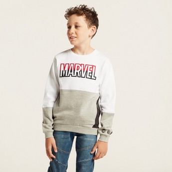 Marvel Printed Pullover with Long Sleeves and Pockets