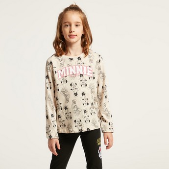 Disney All-Over Minnie Mouse Print T-shirt with Long Sleeves