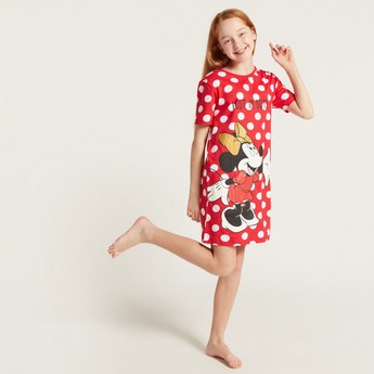 Disney Minnie Mouse Print Night Dress with Short Sleeves