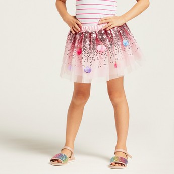 Charmz Sequin Embellished Tutu Skirt with Floral Appliques