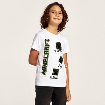 Minecraft Printed Round Neck T-shirt with Short Sleeves