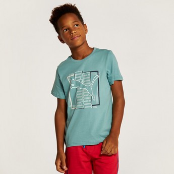 PUMA Logo Print T-shirt with Crew Neck and Short Sleeves