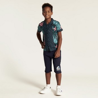 Juniors All Over Print Shirt with Short Sleeves and Button Closure