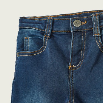 Juniors Solid Denim Pants with Pockets and Button Closure