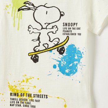 Snoopy Dog Print T-shirt with Crew Neck and Short Sleeves