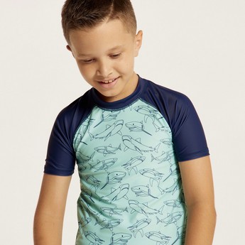 Juniors Shark Print 2-Piece Rash Guard Set