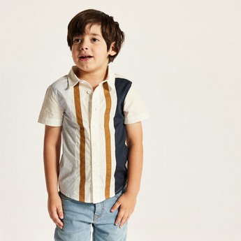 Juniors Panelled Shirt with Short Sleeves and Button Closure