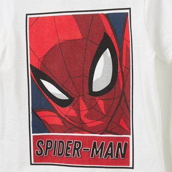 Spiderman Print T-shirt with Crew Neck and Short Sleeves