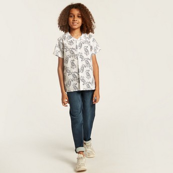 Juniors Printed Shirt with Short Sleeves and Button Closure