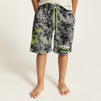 Batman Print Swim Shorts with Drawstring Closure