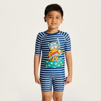 Garfield Print Swimsuit with Round Neck and Short Sleeves